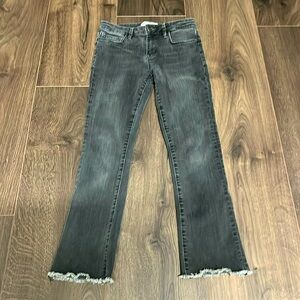 Free People - grey denim cropped jeans with distressed hem - size 26